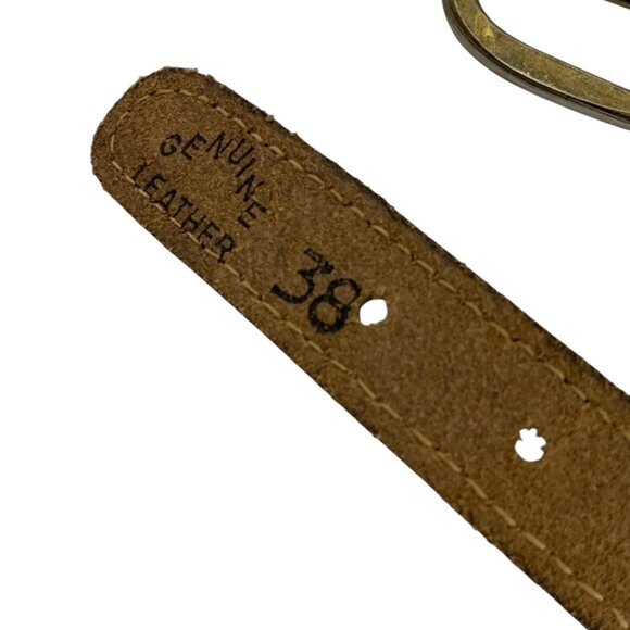 Izod Lacoste Mens 38 Genuine Tabbed Leather Fabric Belt Red Navy Stripe Preppy - Picture 5 of 5